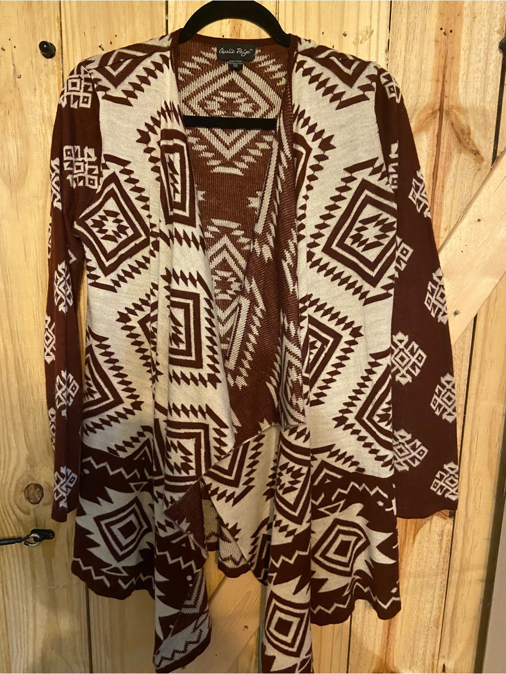Charlie Paige Brown & Cream Aztec Knit Cardigan